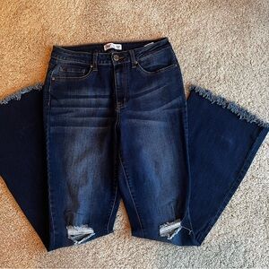 YMI Dark Blue Flare Jeans with Distressed Hem